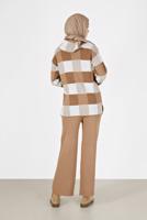 Vêtements hijab BRUN COSTUME EN MAILLE 2 PIÈCES À CARREAUX AVEC PANTALON 00012