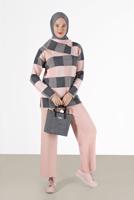 Vêtements hijab POUDRE COSTUME EN MAILLE 2 PIÈCES À CARREAUX AVEC PANTALON 00012