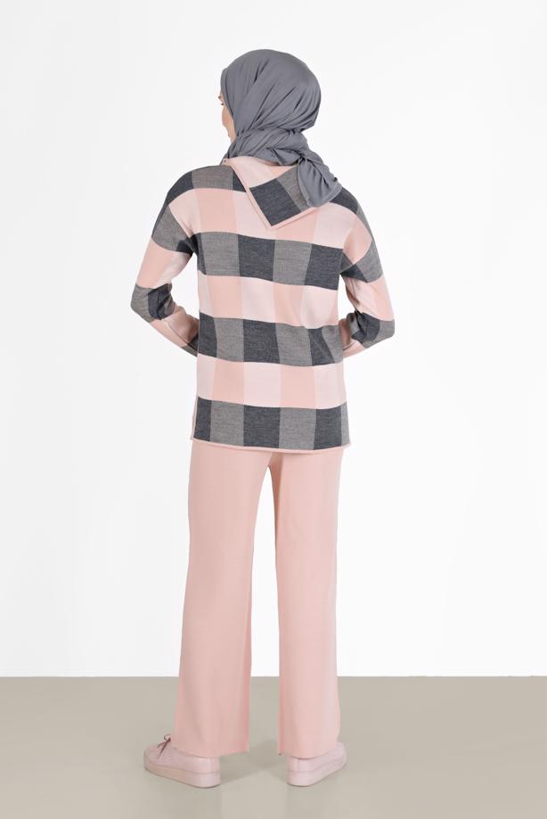 Vêtements hijab  CHECKED 2-PIECE KNITWEAR SUIT WITH PANTS 00012  - TRENDTESETTÜR