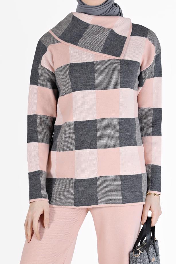 Vêtements hijab  CHECKED 2-PIECE KNITWEAR SUIT WITH PANTS 00012  - TRENDTESETTÜR