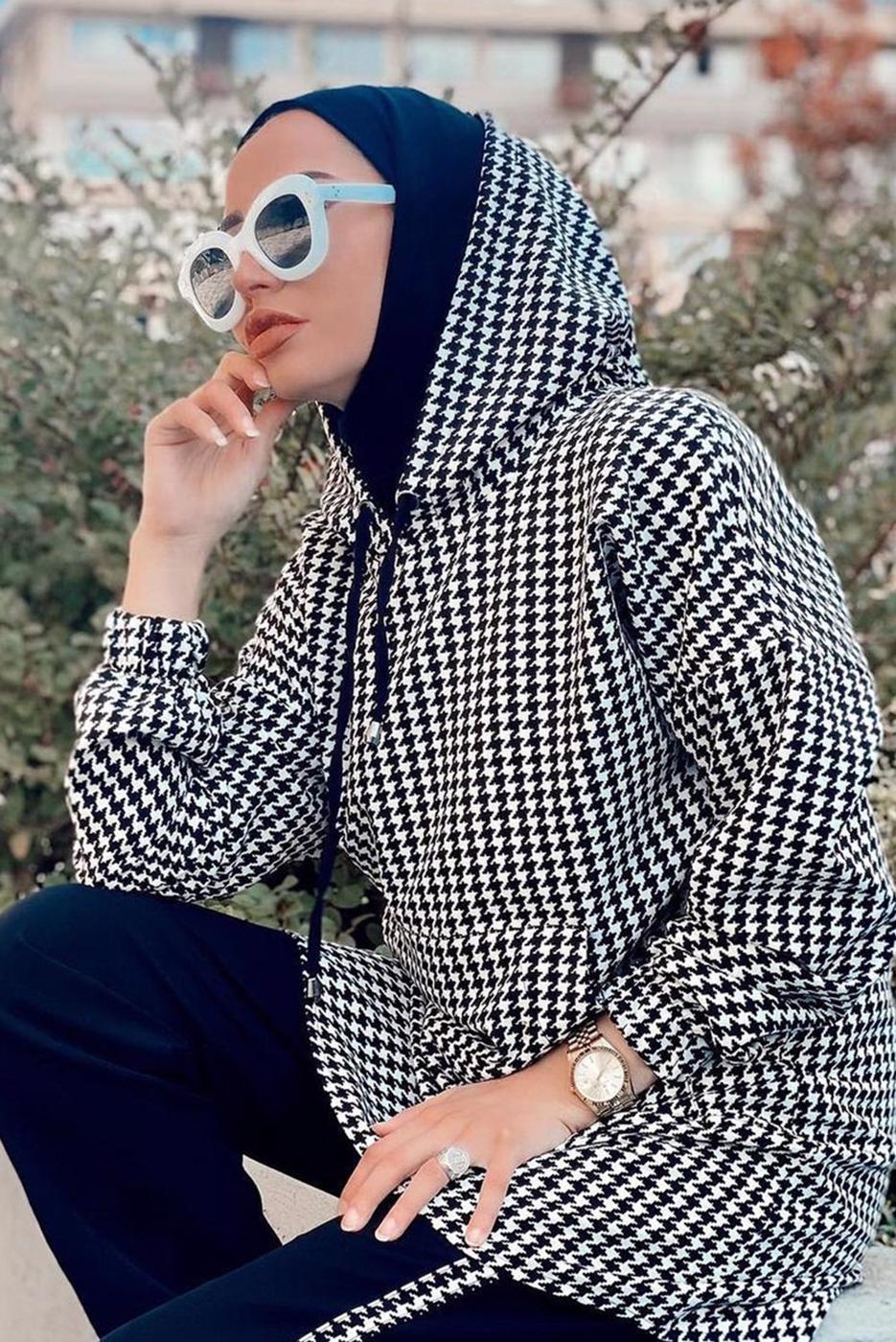 Tesettür giyim ÇOK RENKLİ MANŞETLERİ LASTİKLİ KAZAYAĞI DESEN 2&prime;Lİ PANT. TAKIM 003 