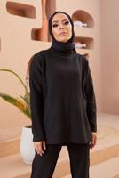 Vêtements hijab NOIR ENSEMBLE MAILLE 2 PIÈCES BASIQUE AVEC PANTALON 00032