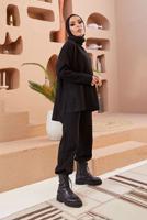 Vêtements hijab NOIR ENSEMBLE MAILLE 2 PIÈCES BASIQUE AVEC PANTALON 00032