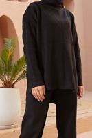 Vêtements hijab NOIR ENSEMBLE MAILLE 2 PIÈCES BASIQUE AVEC PANTALON 00032