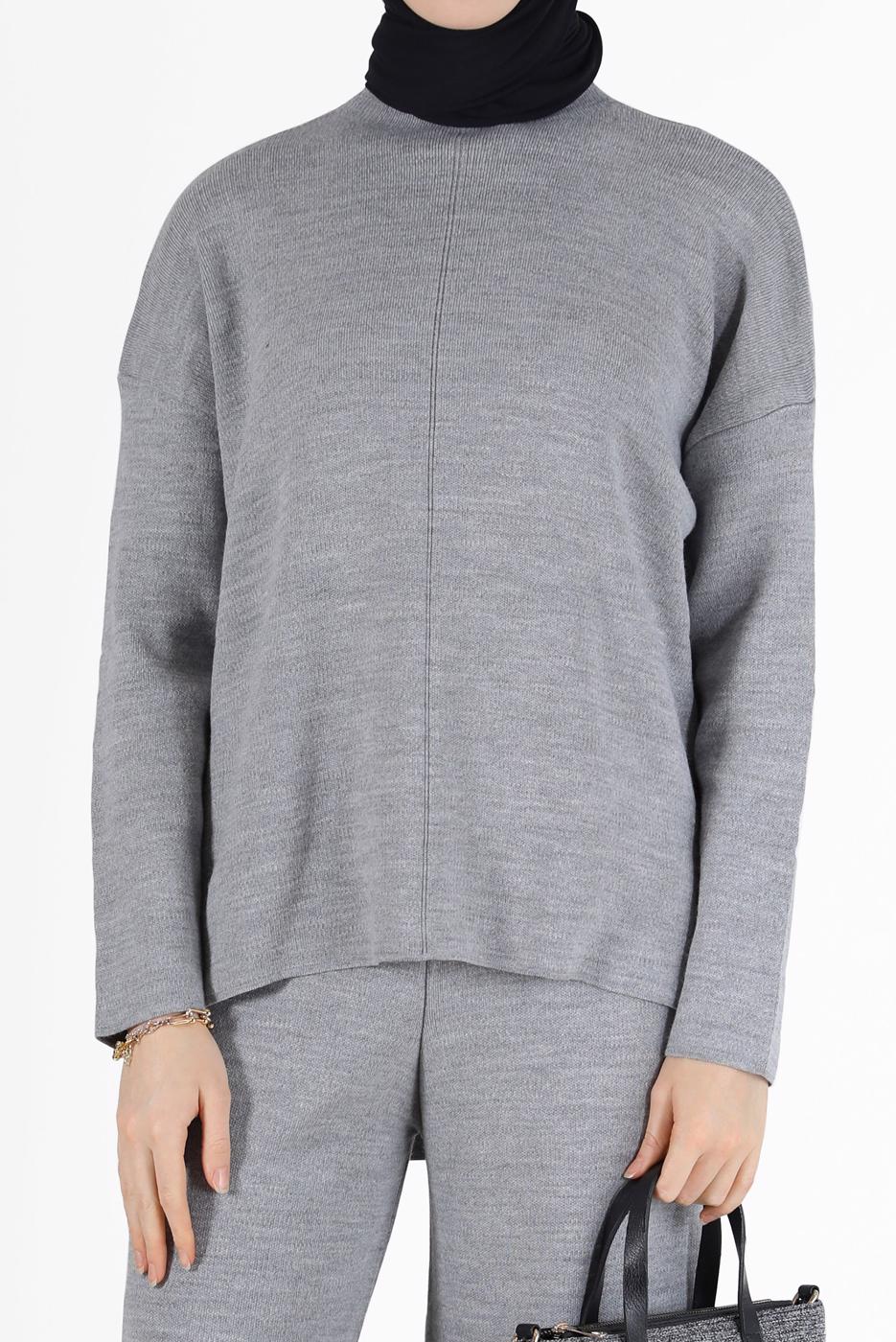 Tesettür giyim GRİ BASIC İKİLİ TRİKO PANT. TAKIM 00032 