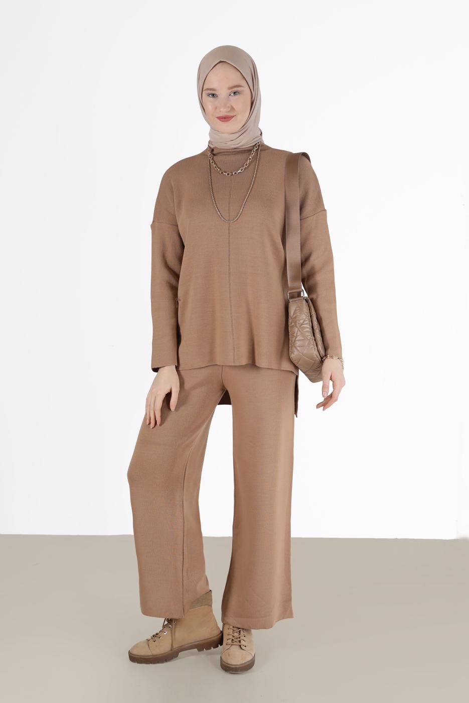 Vêtements hijab BRUN ENSEMBLE MAILLE 2 PIÈCES BASIQUE AVEC PANTALON 00032