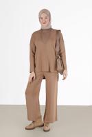 Vêtements hijab BRUN ENSEMBLE MAILLE 2 PIÈCES BASIQUE AVEC PANTALON 00032
