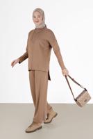Vêtements hijab BRUN ENSEMBLE MAILLE 2 PIÈCES BASIQUE AVEC PANTALON 00032