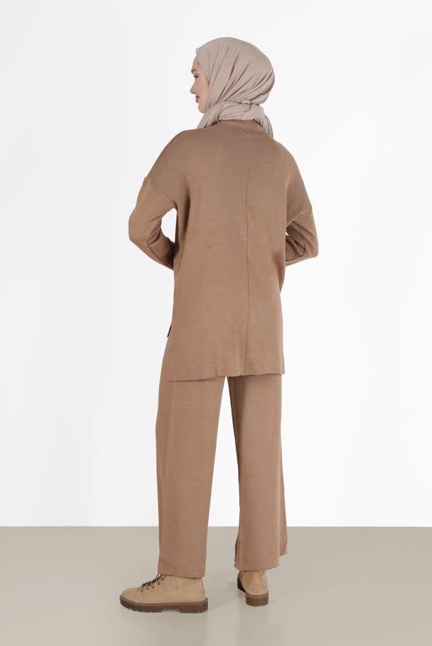 Vêtements hijab BRUN ENSEMBLE MAILLE 2 PIÈCES BASIQUE AVEC PANTALON 00032 - TRENDTESETTÜR