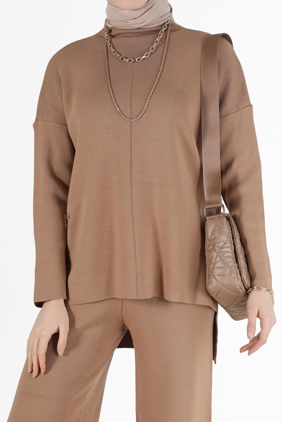 Vêtements hijab BRUN ENSEMBLE MAILLE 2 PIÈCES BASIQUE AVEC PANTALON 00032