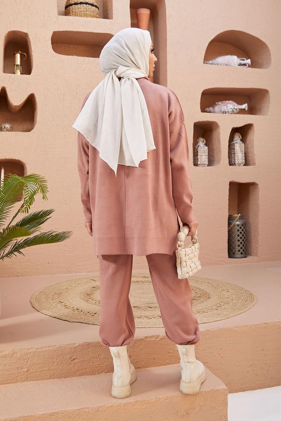 Vêtements hijab POUDRE ENSEMBLE MAILLE 2 PIÈCES BASIQUE AVEC PANTALON 00032