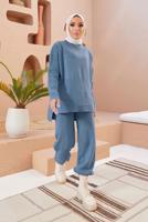 Hijab clothing NAVY BLUE BASIC 2-PIECE KNITWEAR SUIT WITH PANTS 00032