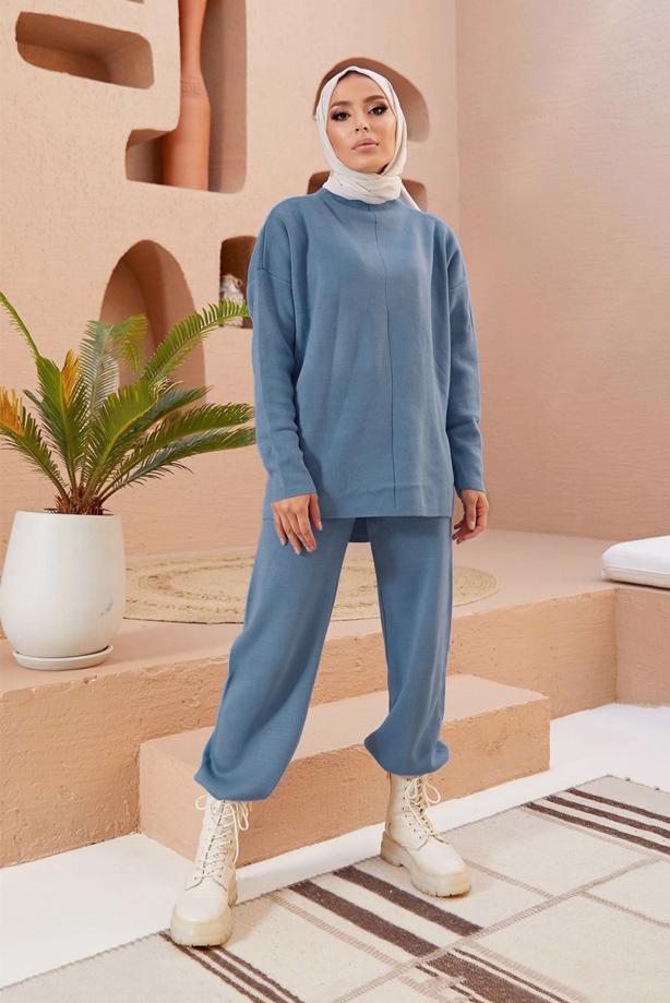 Vêtements hijab  BASIC 2-PIECE KNITWEAR SUIT WITH PANTS 00032  - TRENDTESETTÜR