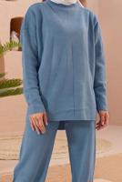 Hijab clothing NAVY BLUE BASIC 2-PIECE KNITWEAR SUIT WITH PANTS 00032 