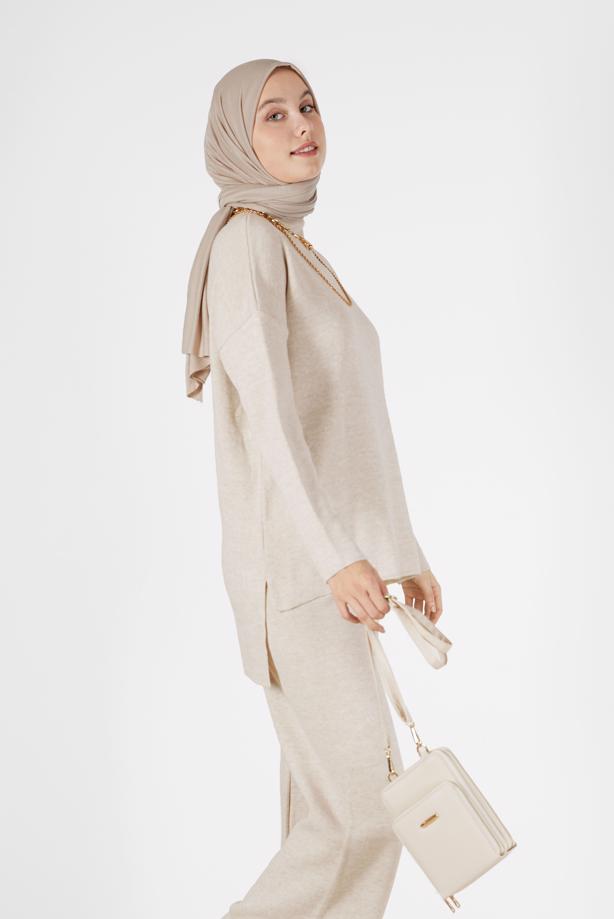 Vêtements hijab  BASIC 2-PIECE KNITWEAR SUIT WITH PANTS 00032  - TRENDTESETTÜR