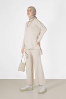 Vêtements hijab BEIGE ENSEMBLE MAILLE 2 PIÈCES BASIQUE AVEC PANTALON 00032