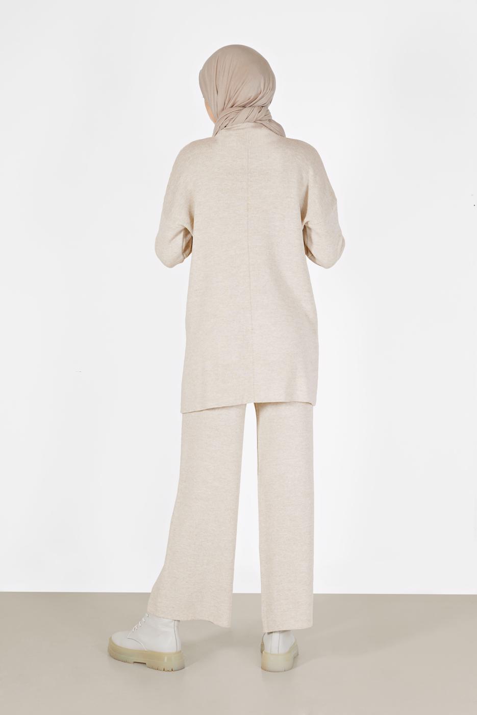 Vêtements hijab BEIGE ENSEMBLE MAILLE 2 PIÈCES BASIQUE AVEC PANTALON 00032