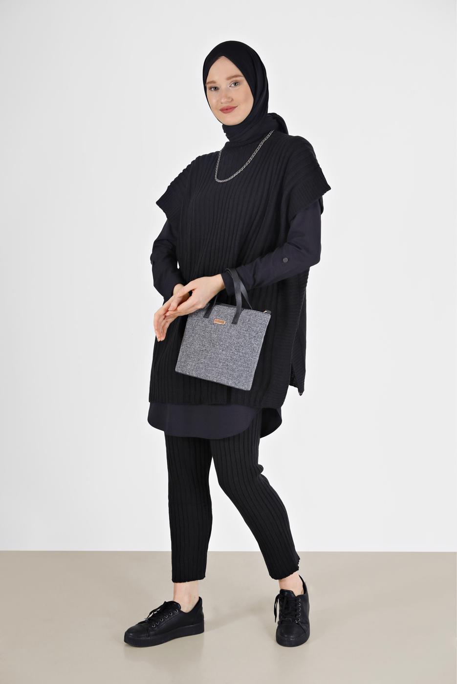 Hijab clothing BLACK PATTERN DETAIL KNITWEAR SUIT 00051 