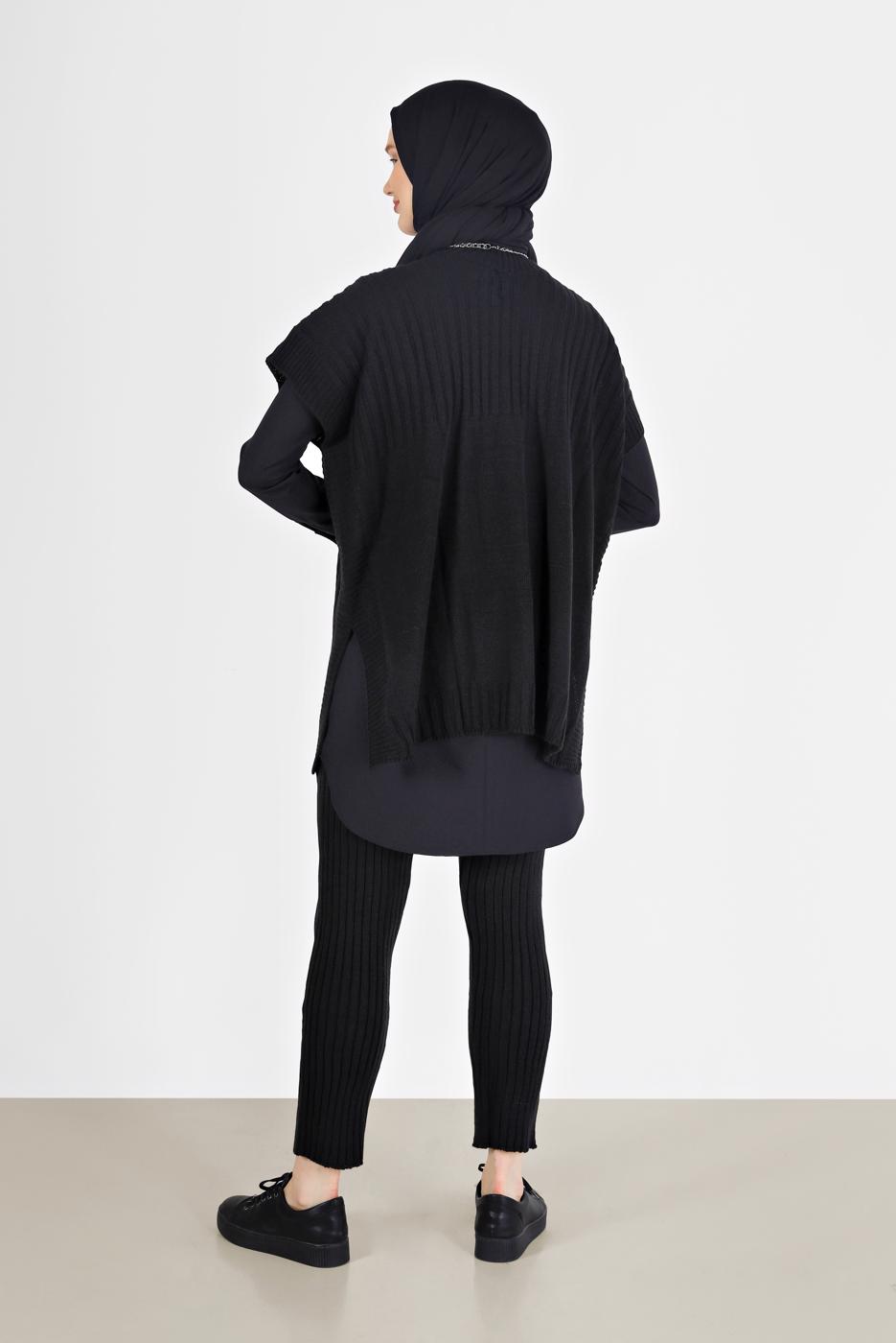 Hijab clothing BLACK PATTERN DETAIL KNITWEAR SUIT 00051 