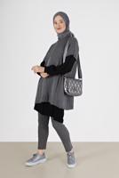 Vêtements hijab GRIS COSTUME EN MAILLE À MOTIF AUTONOME 00051