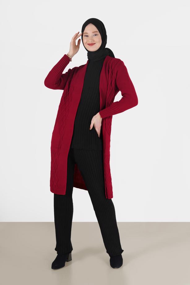 Vêtements hijab  BUTTON DETAIL STRIPED KNITWEAR SUIT 00061  - TRENDTESETTÜR