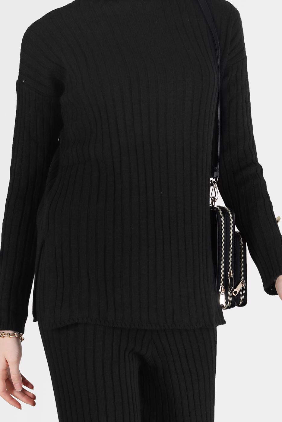 Vêtements hijab NOIR COSTUME EN MAILLE À RAYURES À BOUTONS 00061