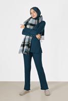 Vêtements hijab BLEU COSTUME EN MAILLE À RAYURES À BOUTONS 00061