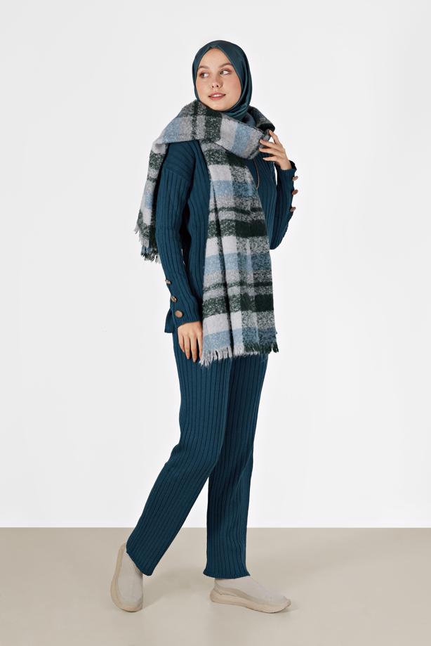Vêtements hijab  BUTTON DETAIL STRIPED KNITWEAR SUIT 00061  - TRENDTESETTÜR
