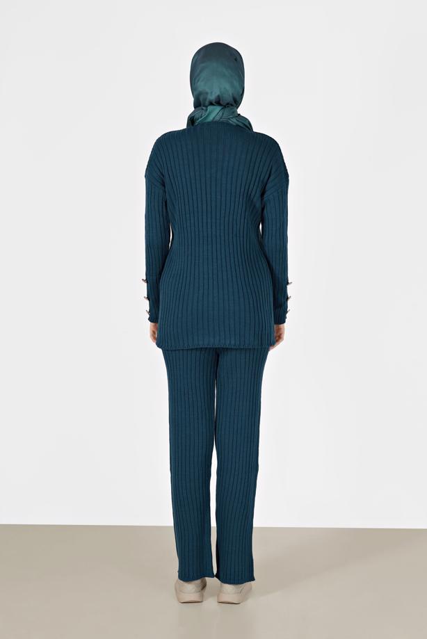 Vêtements hijab  BUTTON DETAIL STRIPED KNITWEAR SUIT 00061  - TRENDTESETTÜR