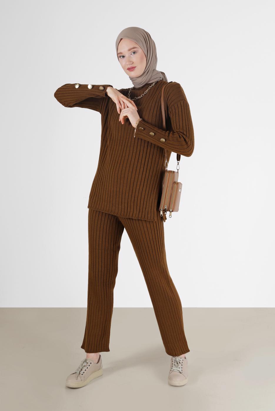 Hijab clothing TABA BUTTON DETAIL STRIPED KNITWEAR SUIT 00061 