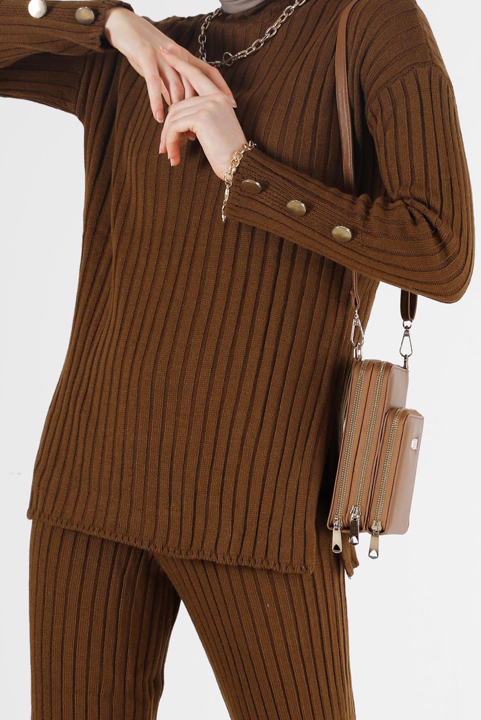 Hijab clothing TABA BUTTON DETAIL STRIPED KNITWEAR SUIT 00061 