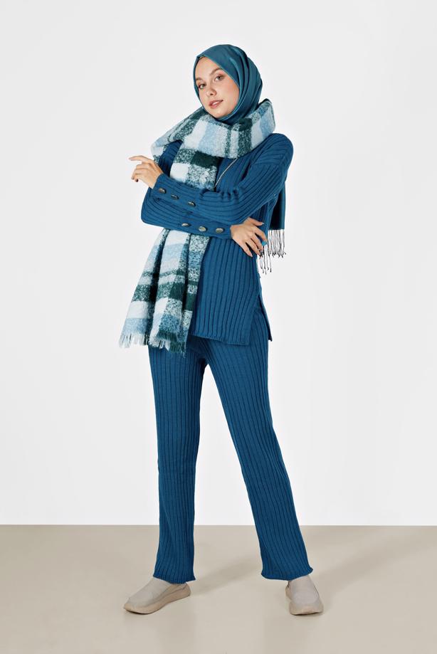 Vêtements hijab  BUTTON DETAIL STRIPED KNITWEAR SUIT 00061  - TRENDTESETTÜR