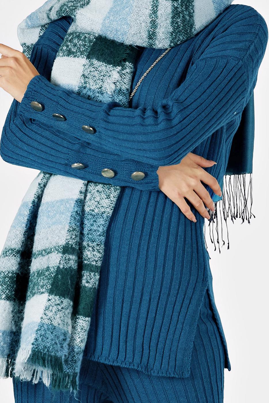 Vêtements hijab BLEU MARINE COSTUME EN MAILLE À RAYURES À BOUTONS 00061