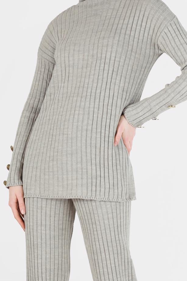 Vêtements hijab BEIGE COSTUME EN MAILLE À RAYURES À BOUTONS 00061 - TRENDTESETTÜR