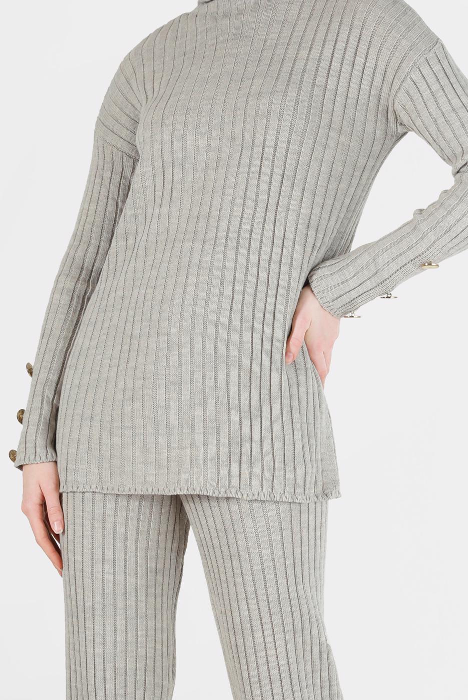 Vêtements hijab BEIGE COSTUME EN MAILLE À RAYURES À BOUTONS 00061