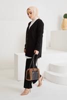 Vêtements hijab NOIR COSTUME PANTALON EN MAILLE 2 PIÈCES DE BASE DÉTAIL BOUTONS 0411