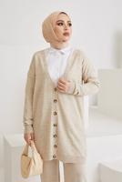 Vêtements hijab BEIGE COSTUME PANTALON EN MAILLE 2 PIÈCES DE BASE DÉTAIL BOUTONS 0411