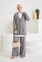 Vêtements hijab GRIS COSTUME PANTALON EN MAILLE 2 PIÈCES DE BASE DÉTAIL BOUTONS 0411