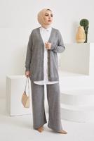 Vêtements hijab GRIS COSTUME PANTALON EN MAILLE 2 PIÈCES DE BASE DÉTAIL BOUTONS 0411