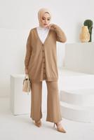 Vêtements hijab BRUN COSTUME PANTALON EN MAILLE 2 PIÈCES DE BASE DÉTAIL BOUTONS 0411