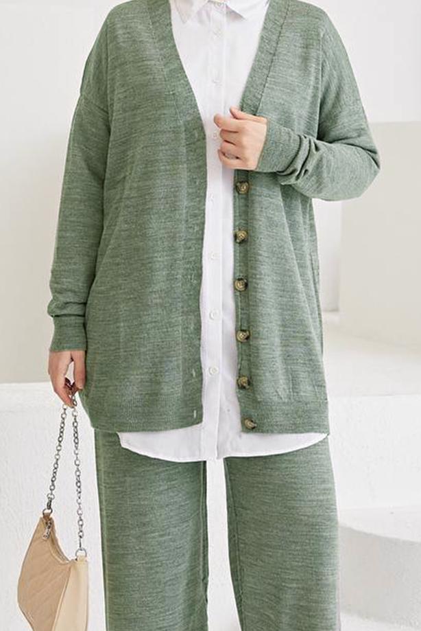 Vêtements hijab  BUTTON DETAIL BASIC 2-PIECE KNITWEAR PANTS SUIT 0411  - TRENDTESETTÜR
