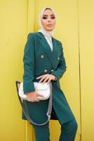 Tesettür giyim YEŞİL KRUVAZE YAKA DÜĞMELİ İKİLİ PANT. TAKIM 0420	