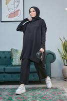 Vêtements hijab NOIR COSTUME PANTALON EN MAILLE 2 PIÈCES DÉTAILLÉES EN TRICOT 0503 