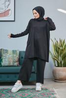 Tesettür giyim SİYAH SAÇ ÖRGÜ DETAYLI İKİLİ TRİKO PANT. TAKIM 0503 