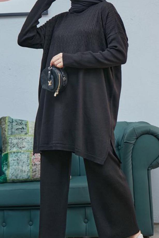 Vêtements hijab  CABLE-KNIT DETAIL 2-PIECE KNITWEAR PANTS SUIT 0503  - TRENDTESETTÜR