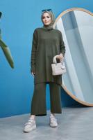 Vêtements hijab KAKI COSTUME PANTALON EN MAILLE 2 PIÈCES DÉTAILLÉES EN TRICOT 0503 