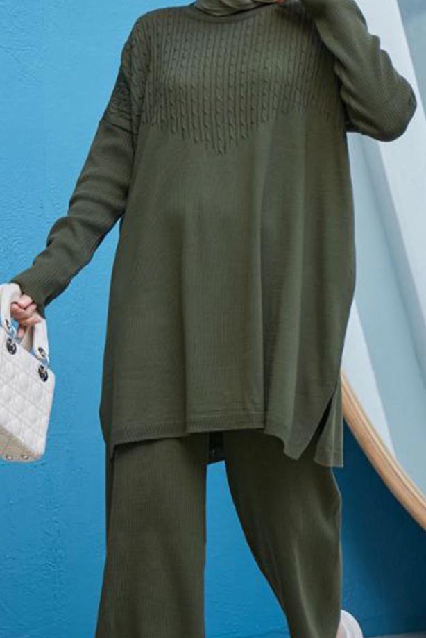 Vêtements hijab  CABLE-KNIT DETAIL 2-PIECE KNITWEAR PANTS SUIT 0503  - TRENDTESETTÜR
