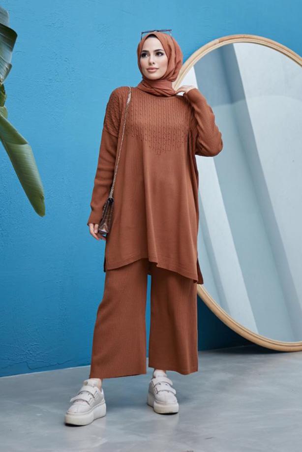 Vêtements hijab  CABLE-KNIT DETAIL 2-PIECE KNITWEAR PANTS SUIT 0503  - TRENDTESETTÜR