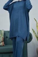 Hijab clothing NAVY BLUE CABLE-KNIT DETAIL 2-PIECE KNITWEAR PANTS SUIT 0503