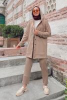 Tesettür giyim KAHVE CEP DETAYLI KAPÜŞONLU İKİLİ PANT. TAKIM 665 